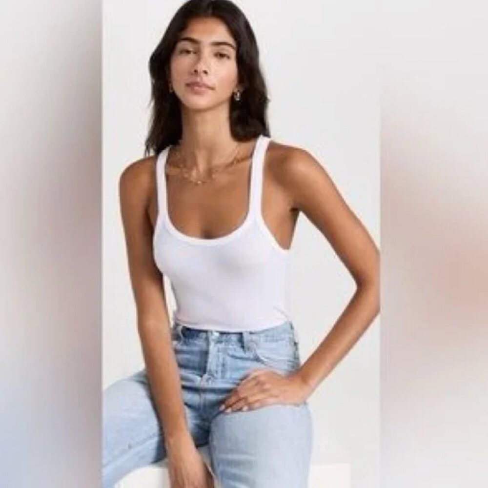 Re/Done White Ribbed Bodysuit